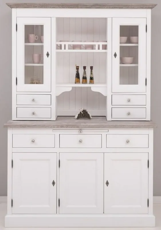 Expressversand Casa Padrino gabinete de cocina de estilo campestre blanco / gris 138 x 50 x A. 197 cm - Gabinete de Cocina de 2 Piezas con 5 Puertas y 7 Cajones - Muebles de Cocina de Estilo Campestre