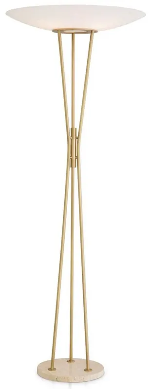 Casa Padrino lámpara de pie de lujo latón antiguo / beige / blanco Ø 70 x A. 185 cm - Lámpara moderna de acero con base de piedra natural travertino y pantalla redonda de vidrio - Colección de Lujo Jetzt Bestellen