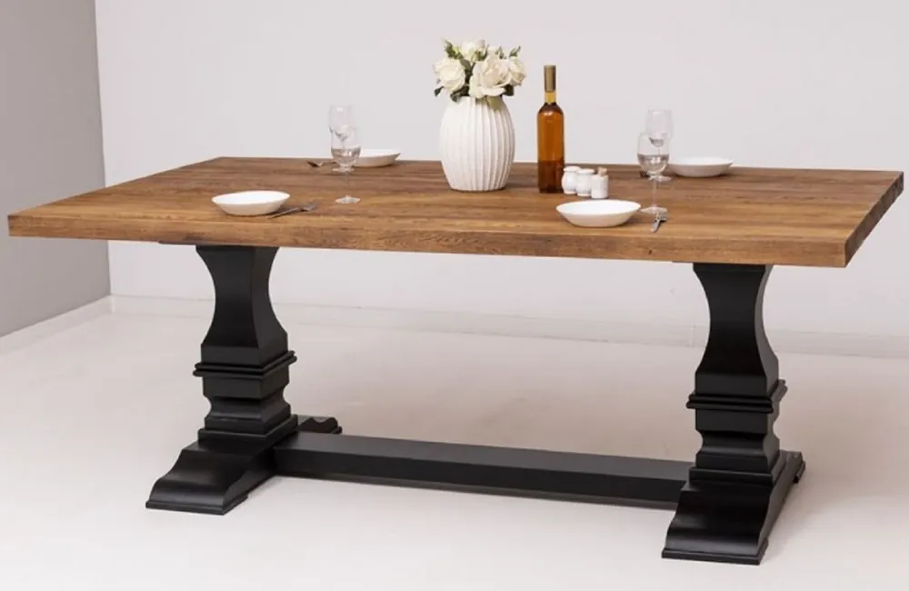 Neue Kollektion Casa Padrino mesa de comedor de estilo campestre marrón / negro 220 x 120 x A. 78 cm - Mesa de cocina rectangular de madera maciza - Mueble de comedor de madera maciza estilo country