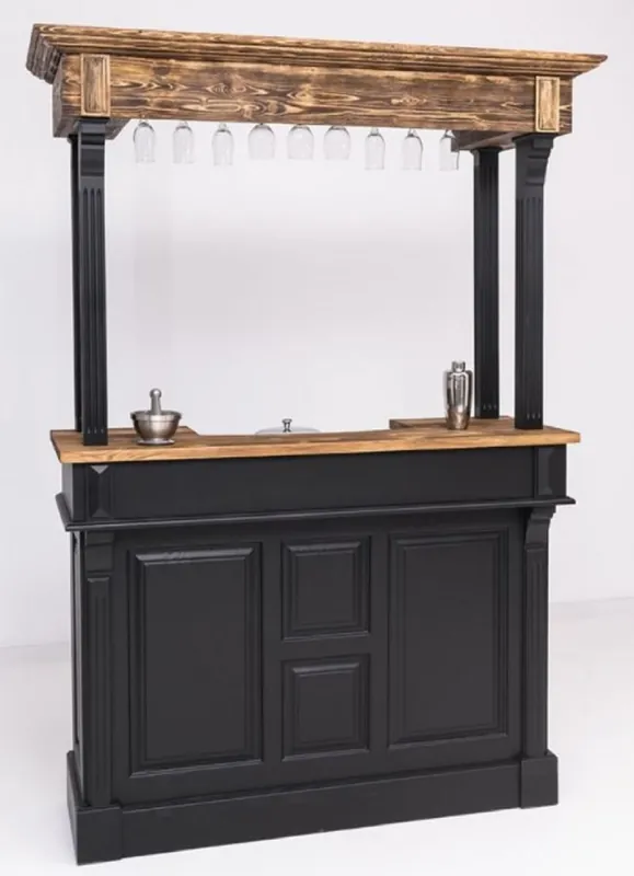 Preis Gesenkt Casa Padrino barra de bar de estilo campestre negro / marrón 150 x 56 x A. 210 cm - Mesa de bar de madera maciza - Muebles de bar de madera maciza en estilo campestre