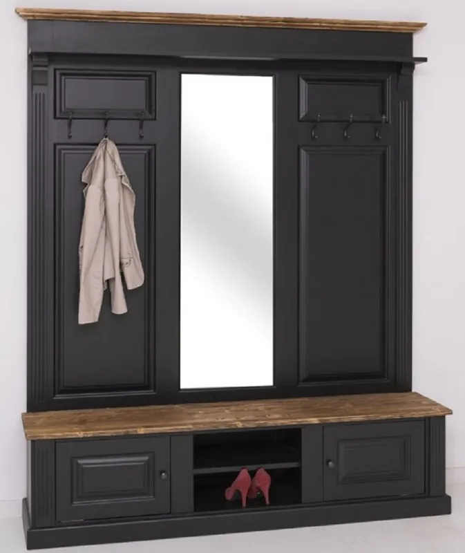Casa Padrino armario de estilo campestre negro / marrón 180 x 41 x A. 210 cm - Armario de Madera Maciza con Espejo - Muebles de Estilo Campestre Letzte Chance