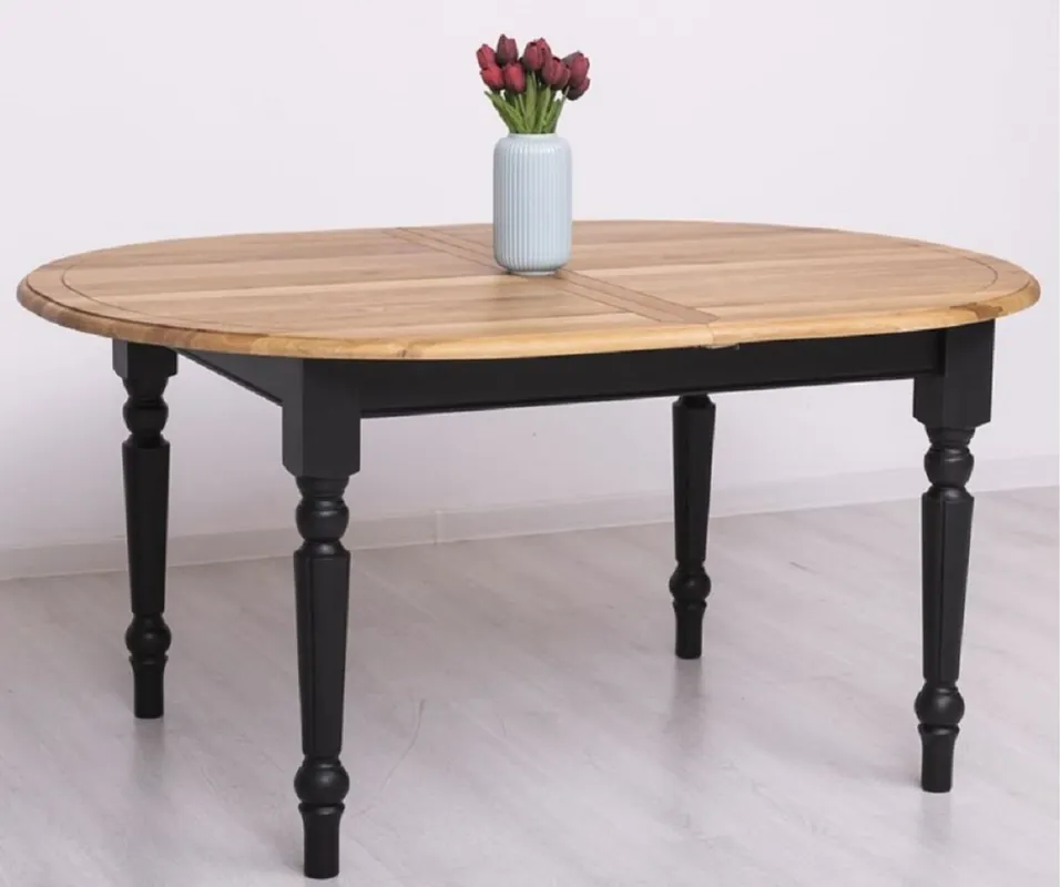 Heißes Angebot Casa Padrino mesa de comedor de estilo campestre natural / negro 160-200 x 120 x A. 78 cm - Mesa de cocina extensible ovalada con tablero de roble - Muebles de comedor en estilo campestre