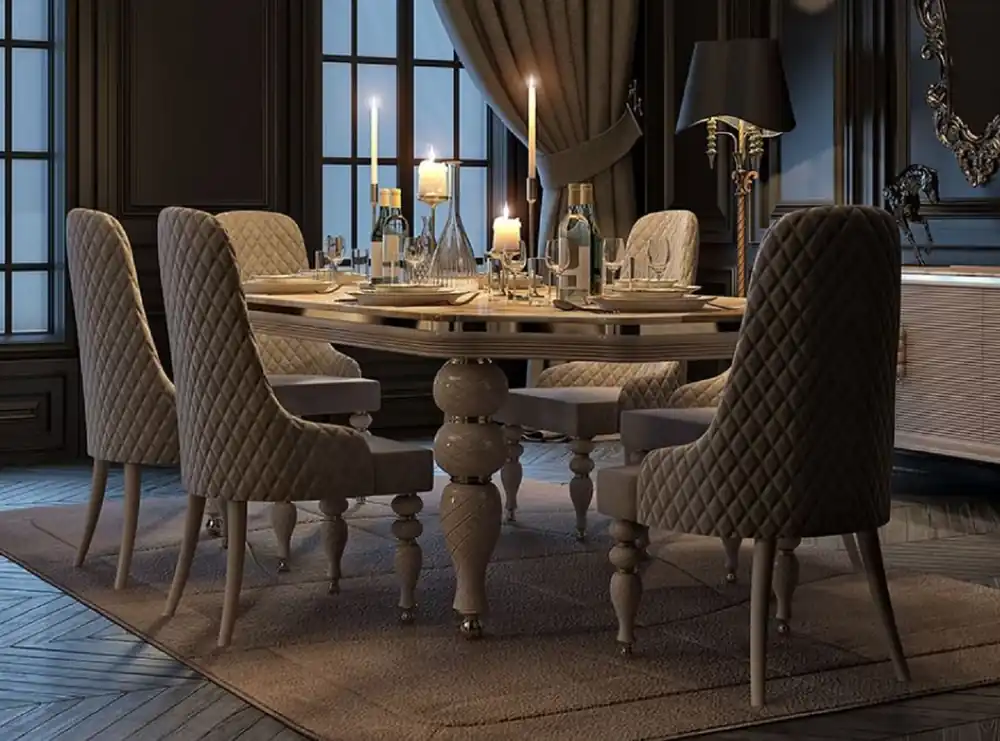Sofort Bestellen Casa Padrino conjunto de comedor Art Deco de lujo gris / blanco / oro - 1 Mesa de Comedor Art Deco con Tapa Mármol Artificial y 6 Sillas de Comedor Art Deco - Muebles de Comedor Art Deco