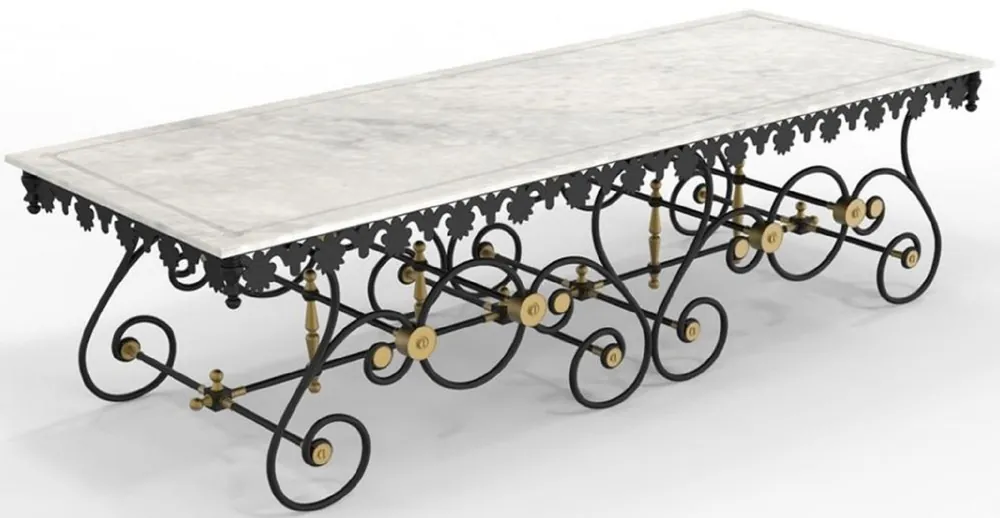 Mega-Angebot Casa Padrino mesa de jardín Art Nouveau blanco / negro / latón 270 x 100 x A. 75 cm - Nostálgica mesa de jardín y terraza de hierro forjado con tablero de mármol - Muebles de jardín y terraza