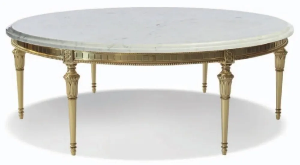 Casa Padrino mesa de centro barroco de lujo blanco / oro - Mesa de centro redonda con tablero de mármol de Carrara - Muebles de salón y hotel barrocos - Calidad de primera clase - Hecho en Italia Expressversand