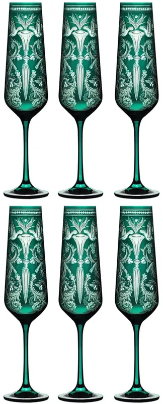 Casa Padrino conjunto de 6 copas de champán de lujo verde / plata Ø 6,5 x A. 26,5 cm - Copas de champán hechas a mano y grabado a mano - Accesorios para Hoteles y Restaurantes - Calidad de Lujo Mega-Angebot