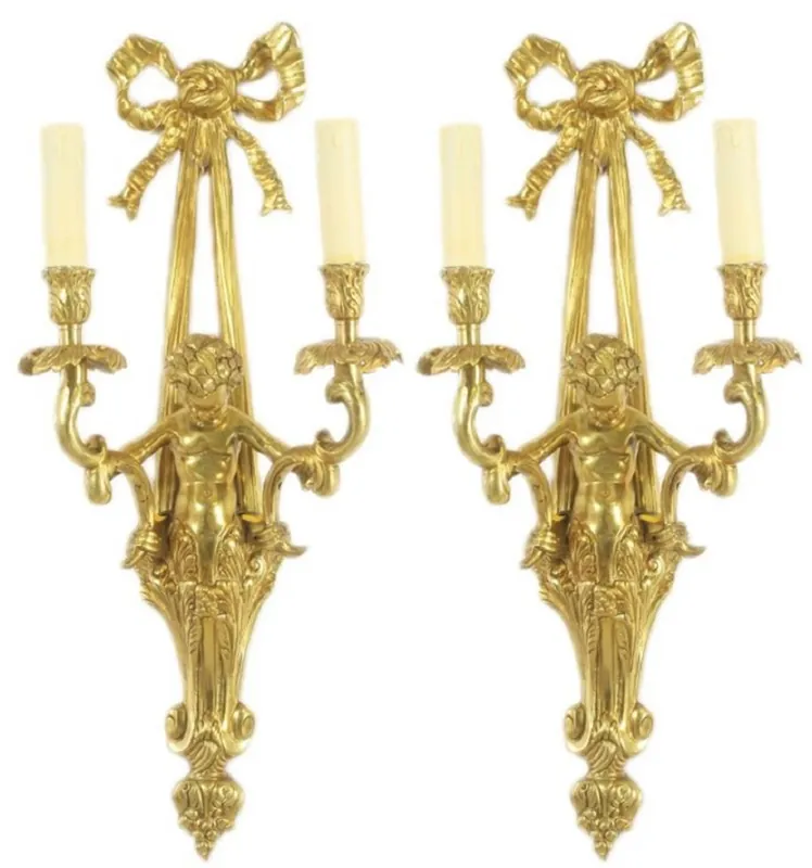 Casa Padrino conjunto de lámparas de pared barrocos oro / blanco 25 x 15 x A. 55 cm - Magníficas lámparas de pared barrocos para hoteles y restaurantes - Luces Barrocas Markenprodukt
