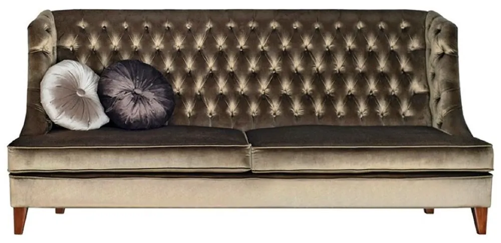 Casa Padrino sofá de 3 plazas Chesterfield de lujo verde / marrón 230 x 95 x A. 102 cm - Sofá de salón moderno - Muebles de Salón Chesterfield de Lujo Preisreduziert