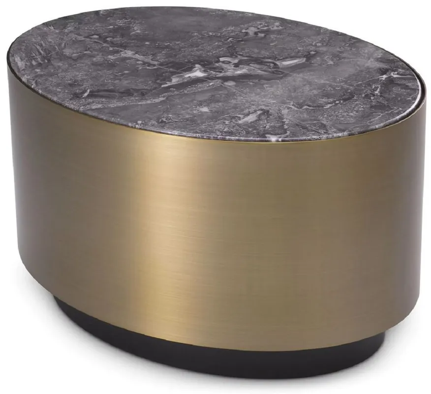 Top-Angebot Casa Padrino mesa auxiliar de lujo gris / latón / negro 65 x 48 x A. 38,5 cm - Mesa ovalada de acero inoxidable con tapa de mármol - Muebles de salón de lujo - Calidad de lujo