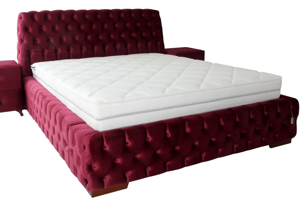 Super-Preis Casa Padrino cama doble Chesterfield de lujo rosa / marrón - Varios Tamaños - Cama moderna con colchón - Muebles de Dormitorio Chesterfield