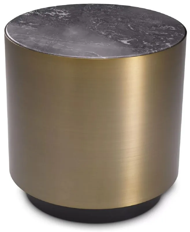 Casa Padrino mesa auxiliar de lujo gris / latón / negro Ø 50 x A. 50 cm - Mesa redonda de acero inoxidable con tapa de mármol - Muebles de salón de lujo - Calidad de lujo Jetzt Bestellen
