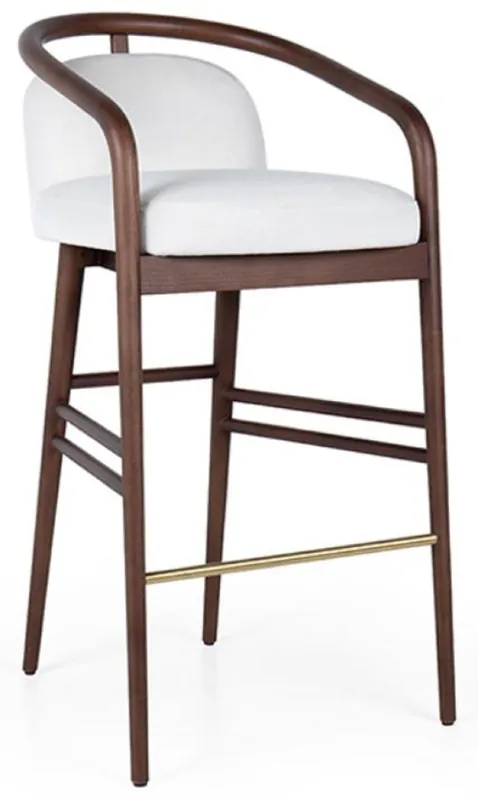 Bestpreis Casa Padrino silla de bar de lujo con reposabrazos blanco / marrón / oro 53 x 50 x A. 91 cm - Taburete de bar tapizado en madera maciza con terciopelo fino - Muebles de bar de lujo