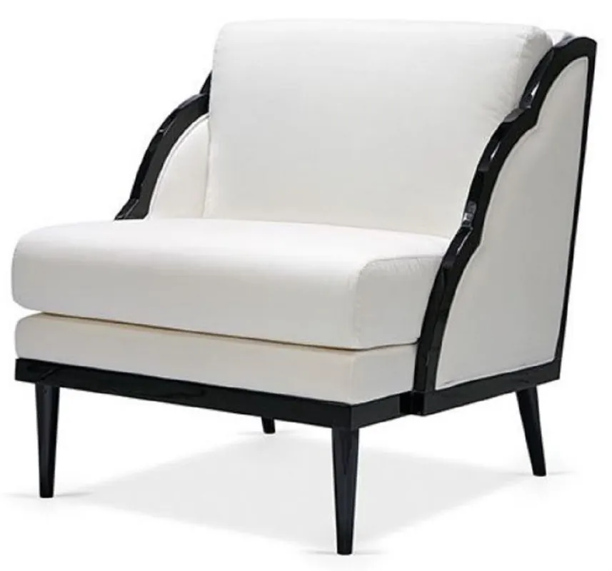 Casa Padrino sillón de terciopelo Art Deco de lujo blanco / negro 79 x 99 x A. 92 cm - Sillón de Hotel - Muebles de Hotel - Muebles de Lujo - Calidad de Lujo Neu