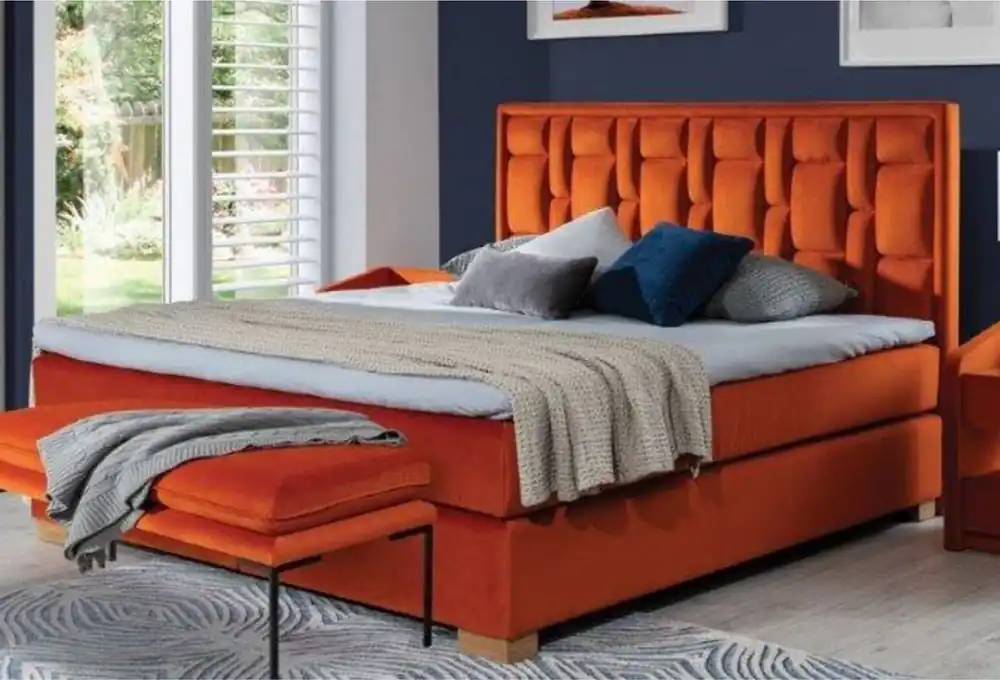 Casa Padrino Cama Matrimonial de Lujo Naranja / Natural - Cama Moderna de Madera Maciza con Cabecero y Colchón - Muebles Dormitorio Modernos - Colección de Lujo Ausverkauf