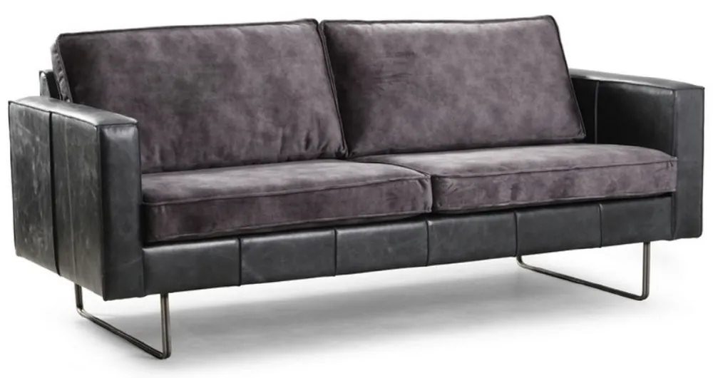 Günstig Casa Padrino sofá de 3 plazas de cuero de lujo gris vintage 205 x 90 x A. 85 cm - Sofá de cuero genuino - Muebles de Salón - Colección de Lujo