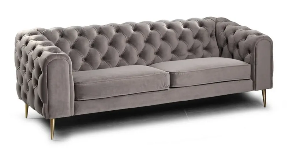Casa Padrino sofá de 2 plazas Chesterfield de lujo gris / latón 155 x 95 x A. 80 cm - Sofá de Salón Moderno - Muebles de Salón Chesterfield Sofort Bestellen
