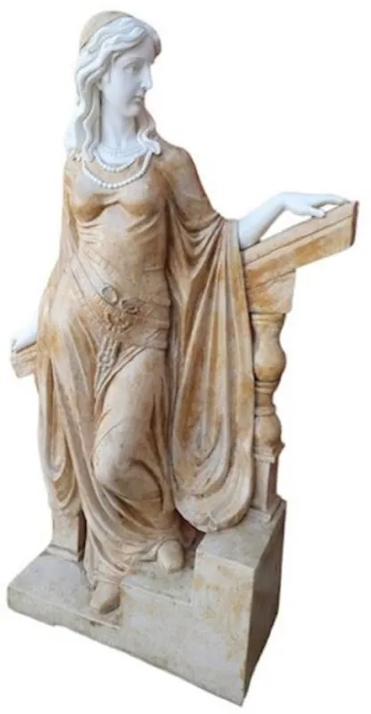 Preis Gesenkt Casa Padrino escultura decorativa de mármol Art Nouveau de lujo dama beige / blanco / gris - Figura de decoración de jardín elegante - Accesorios de Decoración de Jardín Barroco y Art Nouveau