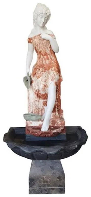 Casa Padrino fuente de mármol Art Nouveau de lujo dama rojo / blanco / gris / negro - Magnífica fuente de jardín - Fuente de decoración de jardín - Decoración de Jardín Barroco y Art Nouveau Direkt Vom Hersteller