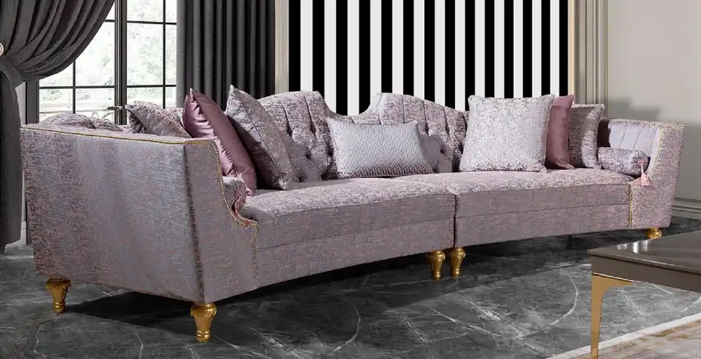 Casa Padrino sofá barroco de lujo rosa / plata / oro - Sofá de Sala de Estar Curvo - Sofá del Hotel - Muebles de Hotel y Sala de Estar Barroco de Lujo - Noble y Magnífico Nur Für Kurze Zeit