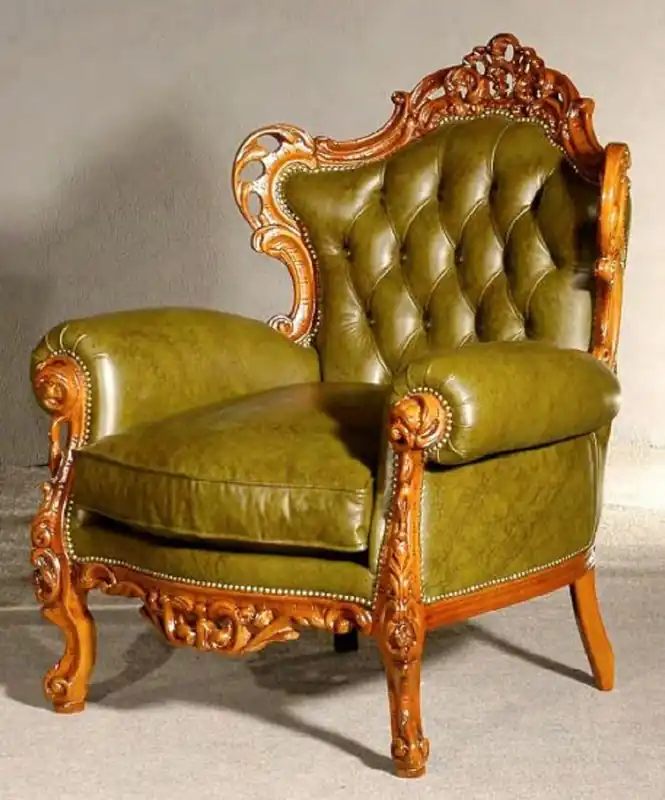 Neu Im Sortiment Casa Padrino sillón de cuero barroco de lujo verde / marrón - Magnífico sillón de salón con cuero auténtico de alta calidad - Muebles de salón barrocos - Calidad de Lujo - Hecho en Italia