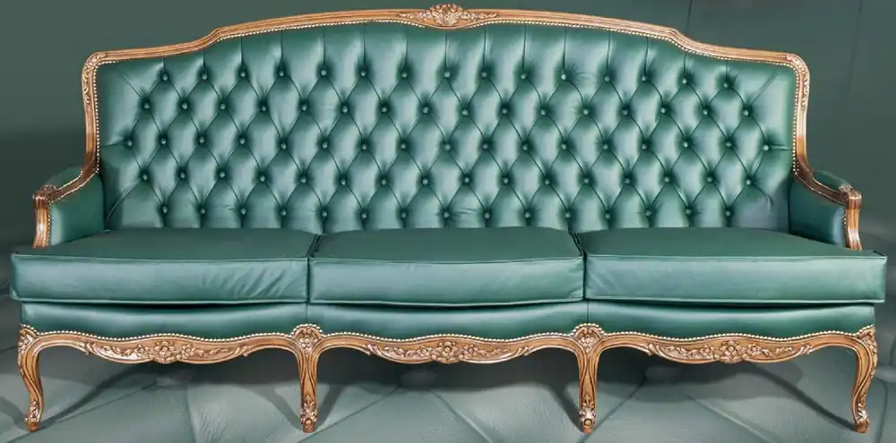Top-Preis Casa Padrino sofá de cuero barroco de lujo verde / marrón - Elegante sofá de salón con cuero auténtico de alta calidad - Muebles Barrocos para Salón y Hotel - Calidad de Lujo - Hecho en Italia