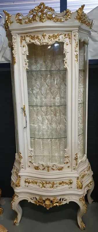 Sonderaktion Casa Padrino vitrina barroco blanco / oro - Gabinete barroco con puerta de vidrio y cajón - Muebles de salón barrocos - Noble y Magnífico