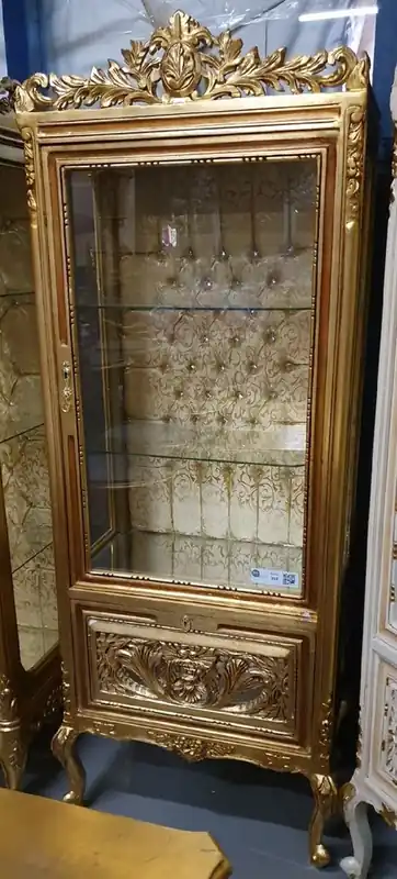 Sonderangebot Casa Padrino vitrina barroco oro / marrón - Gabinete barroco con puerta de vidrio y cajón - Muebles de salón barrocos - Noble y Magnífico