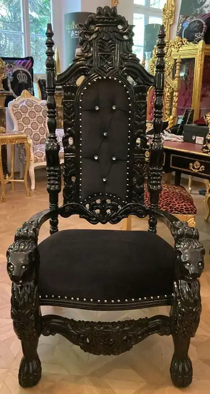 Casa Padrino sillón de trono barroco de lujo negro / negro - Sillón real de madera maciza hecho a mano con pedrería - Muebles Barrocos - Noble y Magnífico Nur Heute