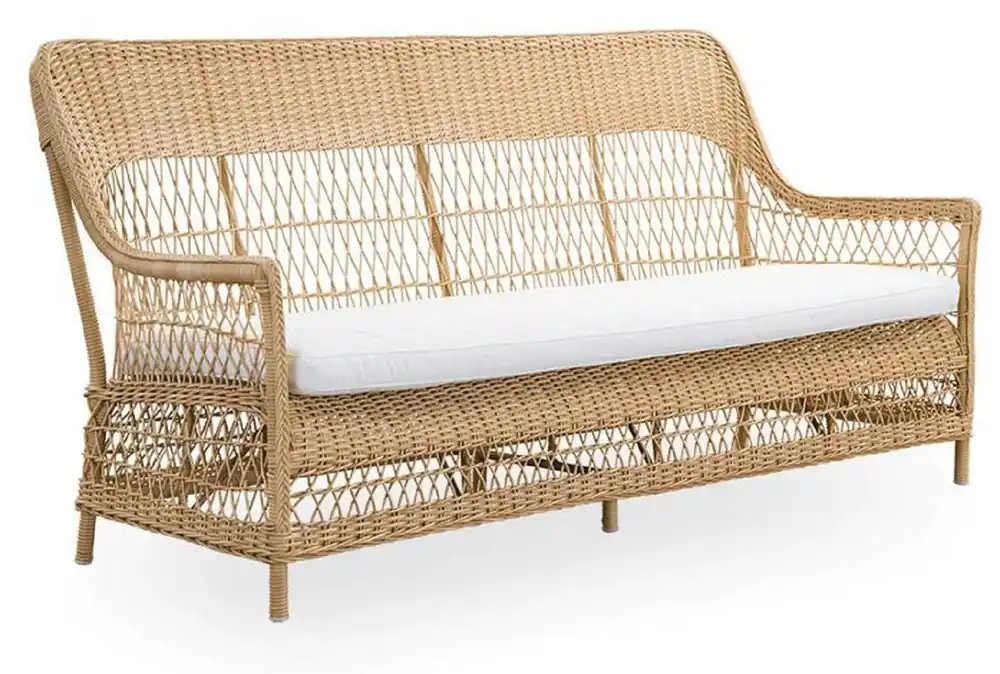 Casa Padrino sofá de jardín de lujo con cojín de asiento natural / blanco 191 x 79 x A. 95 cm - Sofá de jardín y terraza resistente a la intemperie - Muebles de Jardín y Terraza Top-Seller