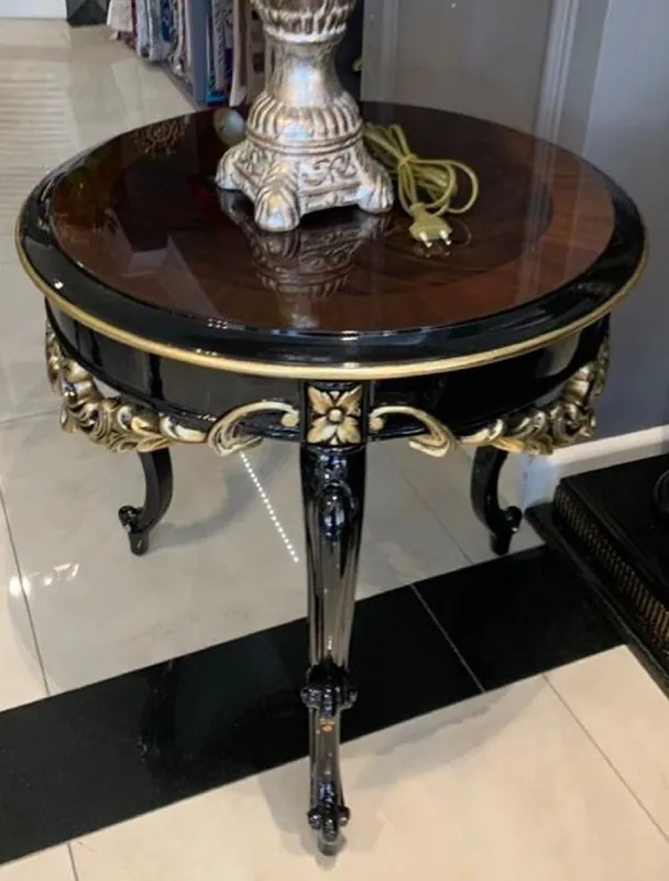 Direktkauf Casa Padrino mesa auxiliar barroco de lujo marrón / negro / oro - Mesa de madera maciza hecha a mano en estilo barroco - Muebles de salón barrocos - Noble y Magnífica