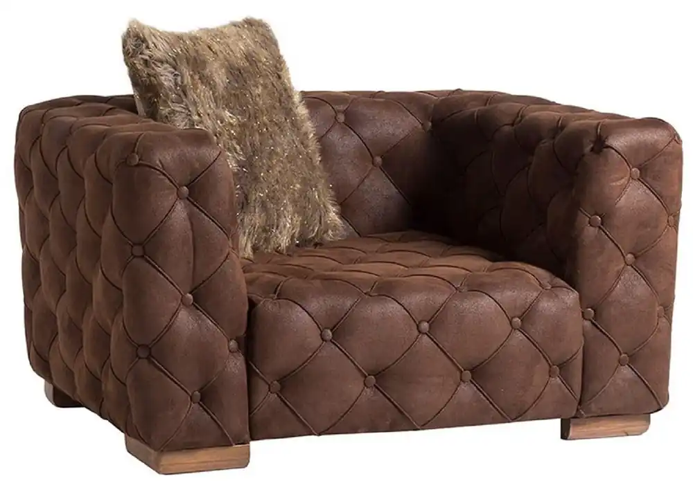Saisonangebot Casa Padrino sillón Chesterfield de lujo marrón / marrón claro 125 x 95 x A. 81 cm - Sillón de Salón Chesterfield Moderno - Muebles de Salón Chesterfield de Lujo