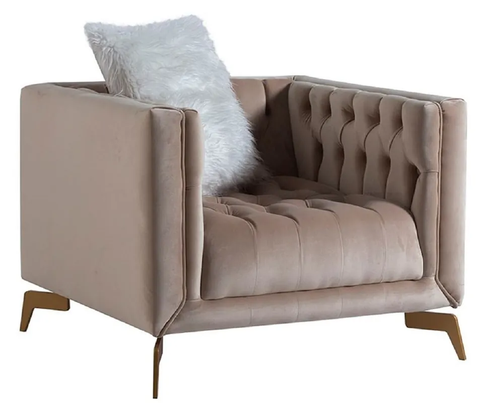 Casa Padrino sillón Chesterfield de lujo gris / latón 90 x 85 x A. 75 cm - Sillón de Salón Chesterfield Moderno - Muebles de Salón Chesterfield de Lujo Neu Im Sortiment