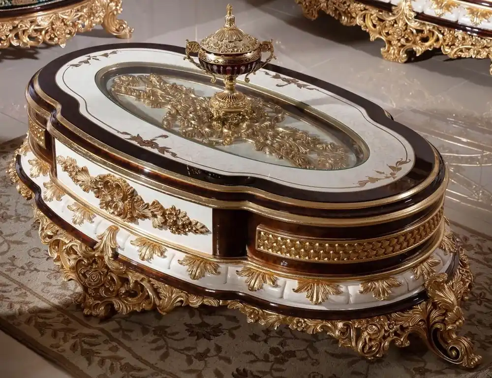Casa Padrino mesa de centro barroco de lujo blanco / marrón / oro - Magnífica mesa de salón de madera maciza con tapa de vidrio - Muebles de salón barrocos - Noble y Magnífica Saisonangebot