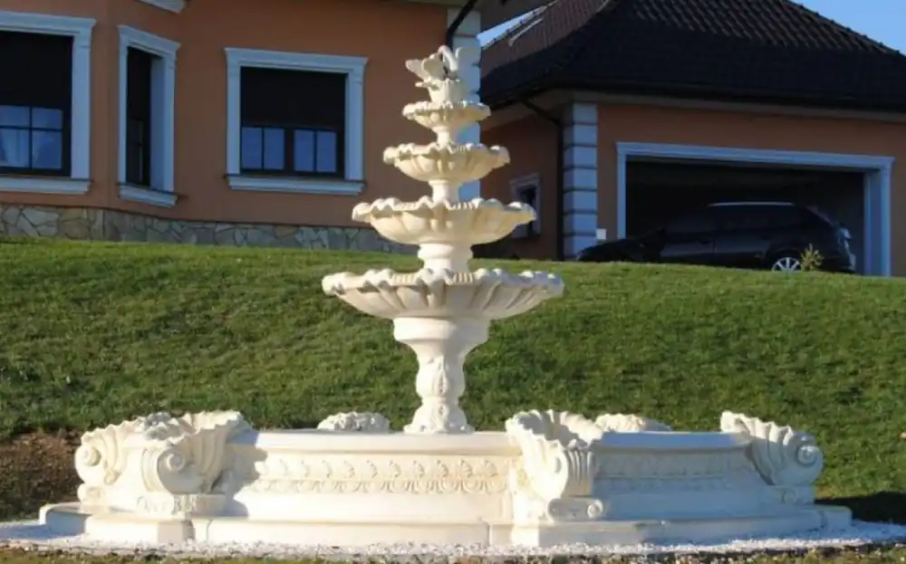 Sonderaktion Casa Padrino fuente de decoración de jardín barroco blanco Ø 445 x A. 213 cm - Magnífica fuente de jardín barroco - Fuente con borde - Accesorios de decoración terrazas y jardines barrocos