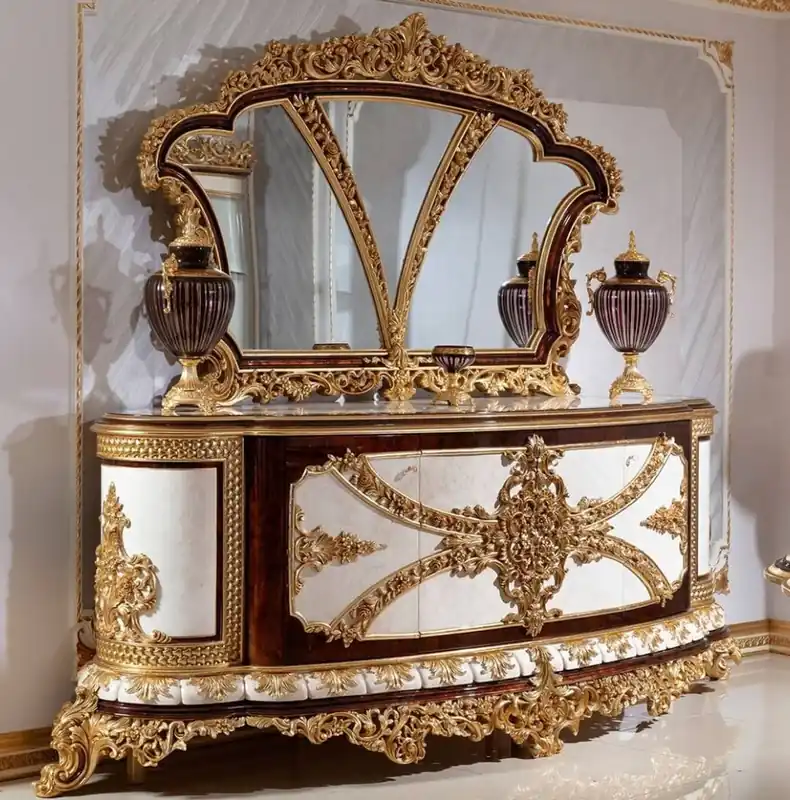 Casa Padrino conjunto de muebles barrocos de lujo blanco / marrón / oro - 1 Aparador Barroco y 1 Espejo de Pared Barroco - Muebles Barroco - Noble y Magnífico Sonderangebot