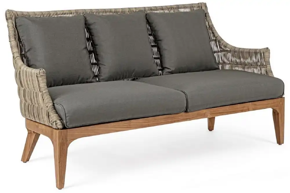 Casa Padrino sofá de jardín de lujo con cojíns gris / natural / marrón 153 x 73 x A. 80,5 cm - Sofá de jardín y terraza resistente a la intemperie - Muebles de Jardín y Terraza Versand Am Gleichen Tag
