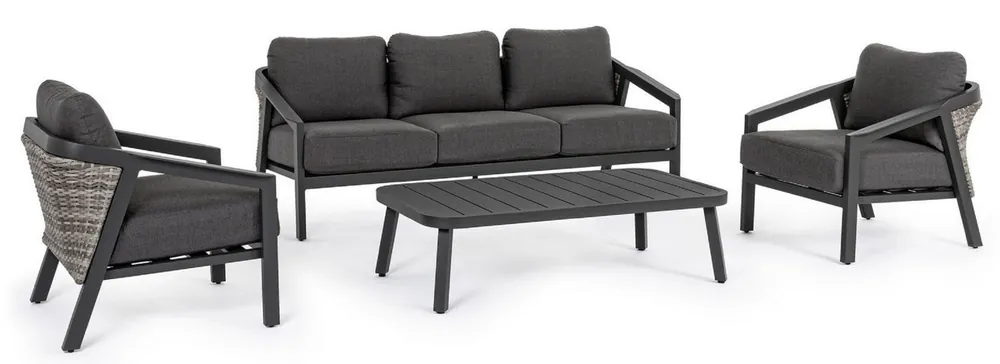 Casa Padrino conjunto de muebles de jardín de lujo antracita - 1 Sofá de Jardín y 2 Sillones de Jardín y 1 Mesa de Jardín - Muebles de jardín y terraza modernos de lujo - Colección de Lujo Top-Seller