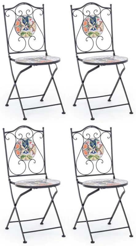 Casa Padrino conjunto de 4 sillas de jardín Art Nouveau negro / multicolor 39 x 47 x A. 92 cm - Sillas plegables con tapas de cerámica noble - Muebles de Jardín y Catering Knallerangebot