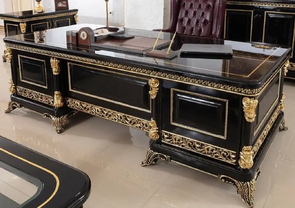 Schnäppchen Casa Padrino escritorio barroco de lujo negro / oro - Magnífica mesa de oficina de madera maciza - Muebles de oficina barrocos - Noble y Magnífico