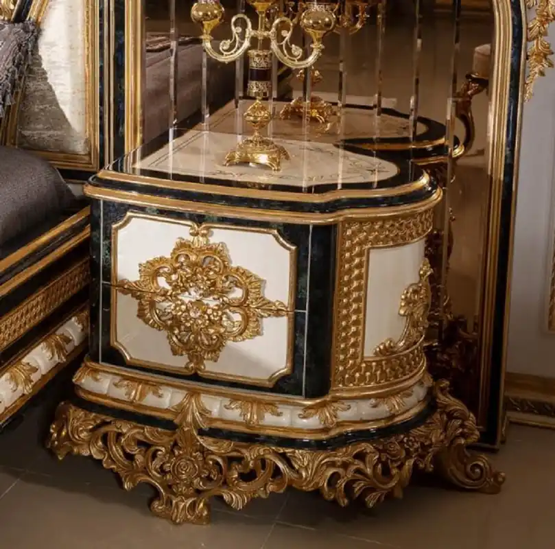 Casa Padrino conjunto de mesita de noche barroco de lujo blanco / azul / oro - Magníficas mesitas de noche de madera maciza - Muebles de dormitorio barrocos - Noble y Magnífico Neu Im Sortiment