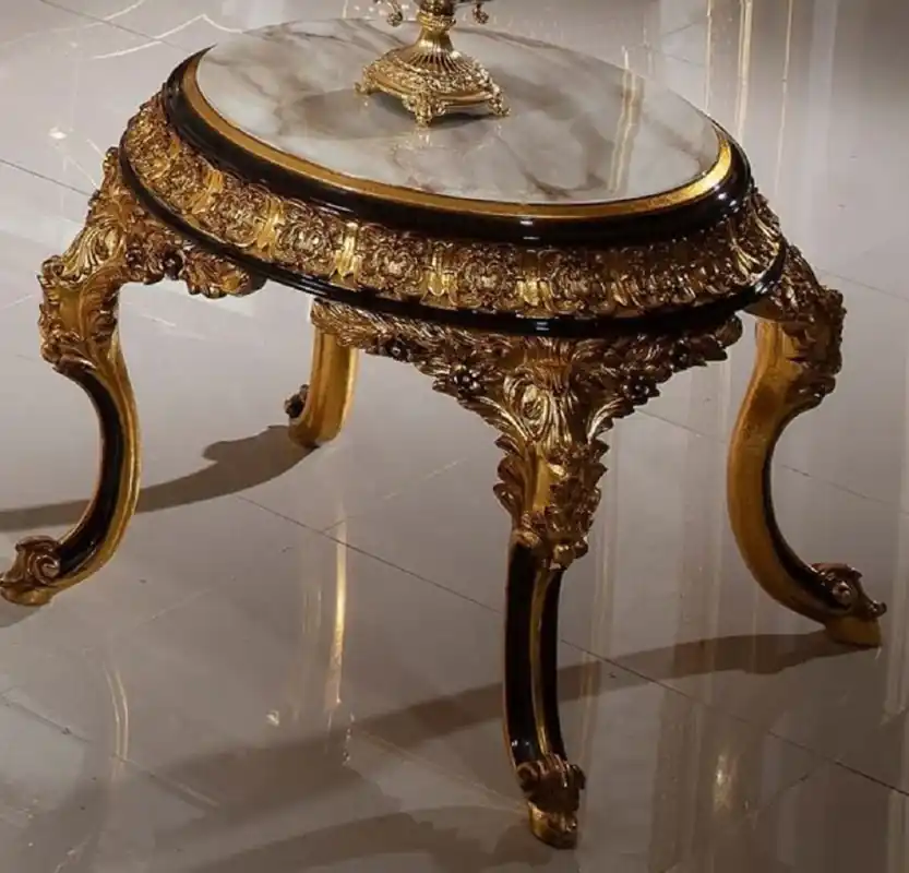 Online Kaufen Casa Padrino mesa auxiliar barroco de lujo blanco / marron oscuro / oro - Magnífica mesa de madera maciza en estilo barroco - Muebles de salón barrocos - Noble y Magnífica