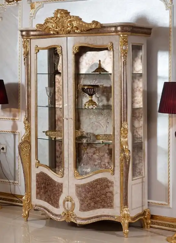 Casa Padrino vitrina barroco de lujo blanco / marrón / oro - Magnífica vitrina de madera maciza con 2 puertas de vidrio y 3 estantes de vidrio - Muebles Barrocos - Noble y Magnífico Neue Ware