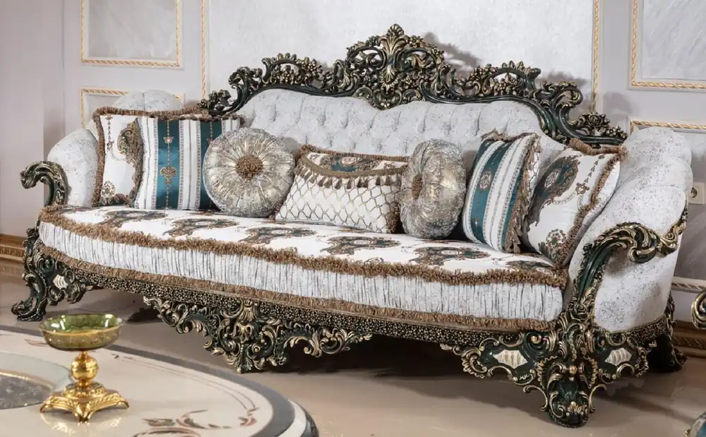 Casa Padrino sofá barroco de lujo blanco / multicolor / verde / oro - Magnífico sofá de salón con patrón elegante - Muebles de salón y hotel barrocos - Noble y Magnífico Versand Am Gleichen Tag