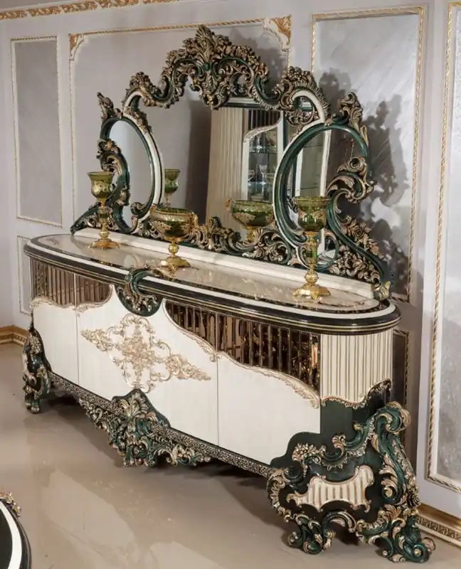 Casa Padrino conjunto de muebles barrocos de lujo blanco / verde / oro - 1 Aparador Barroco con 4 Puertas y 1 Espejo de Pared Barroco - Muebles Barroco - Noble y Magnífico Sonderangebot