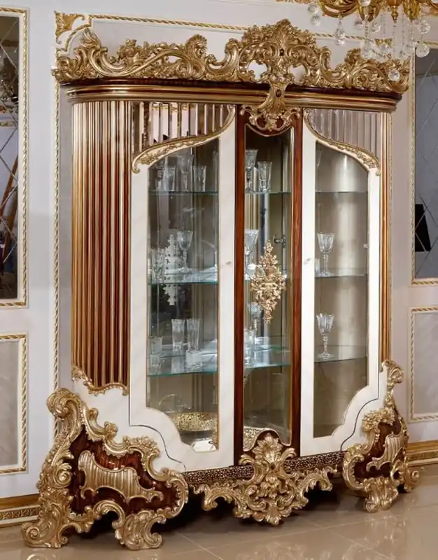Casa Padrino vitrina barroco de lujo blanco / marrón / oro - Magnífica vitrina de madera maciza con 2 puertas de vidrio - Muebles Barroco Hechos a Mano - Noble y Magnífico Online Kaufen