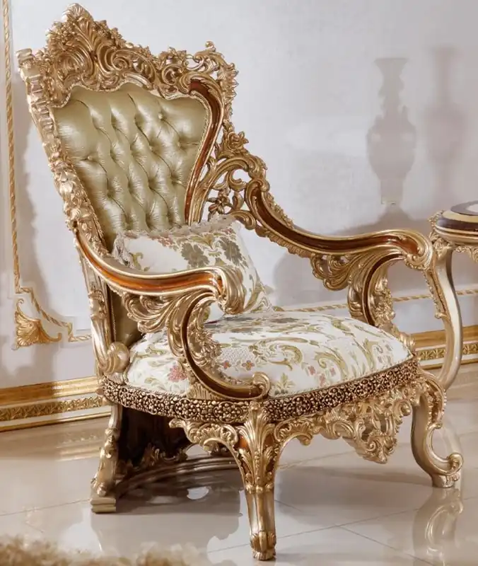 Nur Heute Casa Padrino sillón barroco de lujo verde / blanco / multicolor / marrón / oro - Magnífico sillón de salón con patrón elegante - Muebles de salón y hotel barrocos - Noble y Magnífico