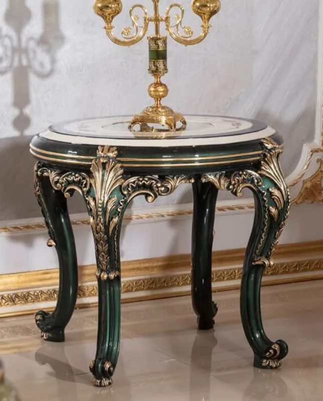 Casa Padrino mesa auxiliar barroco de lujo beige / blanco / verde / oro - Magnífica mesa de madera maciza en estilo barroco - Muebles de salón barrocos - Noble y Magnífica Rabatt