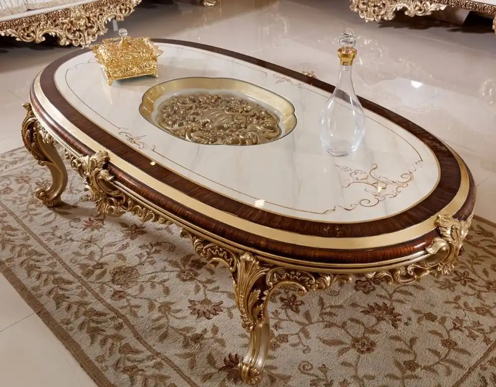 Casa Padrino mesa de centro barroco de lujo blanco / marrón / oro - Magnífica mesa de salón con tapa de vidrio - Muebles de salón barrocos - Noble y Magnífica Neue Kollektion