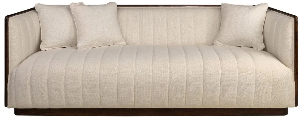 Casa Padrino sofá de lujo beige / marrón oscuro 202 x 82,5 x A. 75,5 cm - Sofá de salón con fina madera de mindi y tejido de sésamo - Muebles de Salón - Calidad de Lujo Zertifiziert