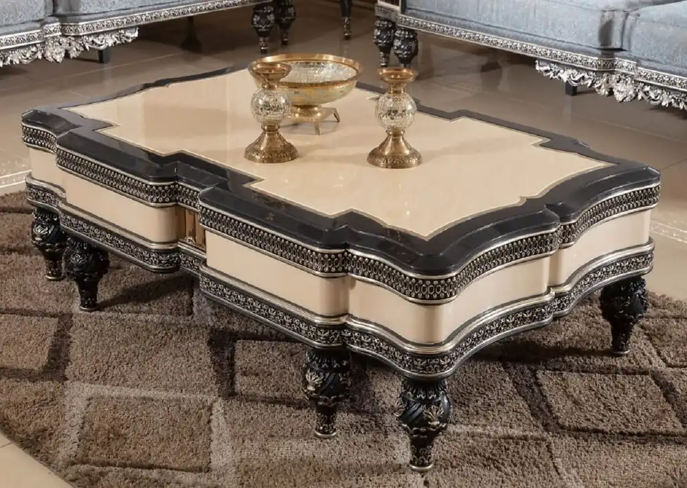 Casa Padrino mesa de centro barroco de lujo beige / negro / oro - Magnífica mesa de salón de madera maciza en estilo barroco - Muebles de salón barrocos - Noble y Magnífico Neuheit
